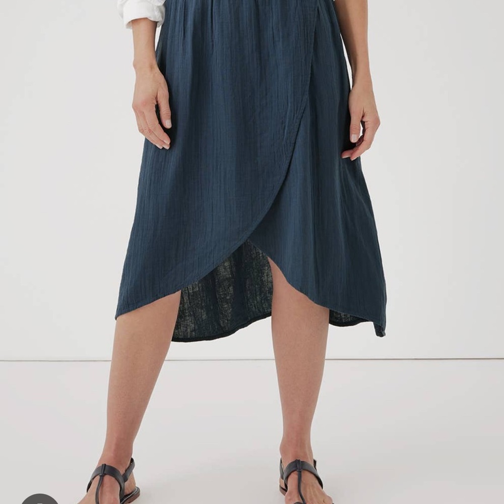 Pact Blue Wrap Midi Skirt Casual Resort Wear